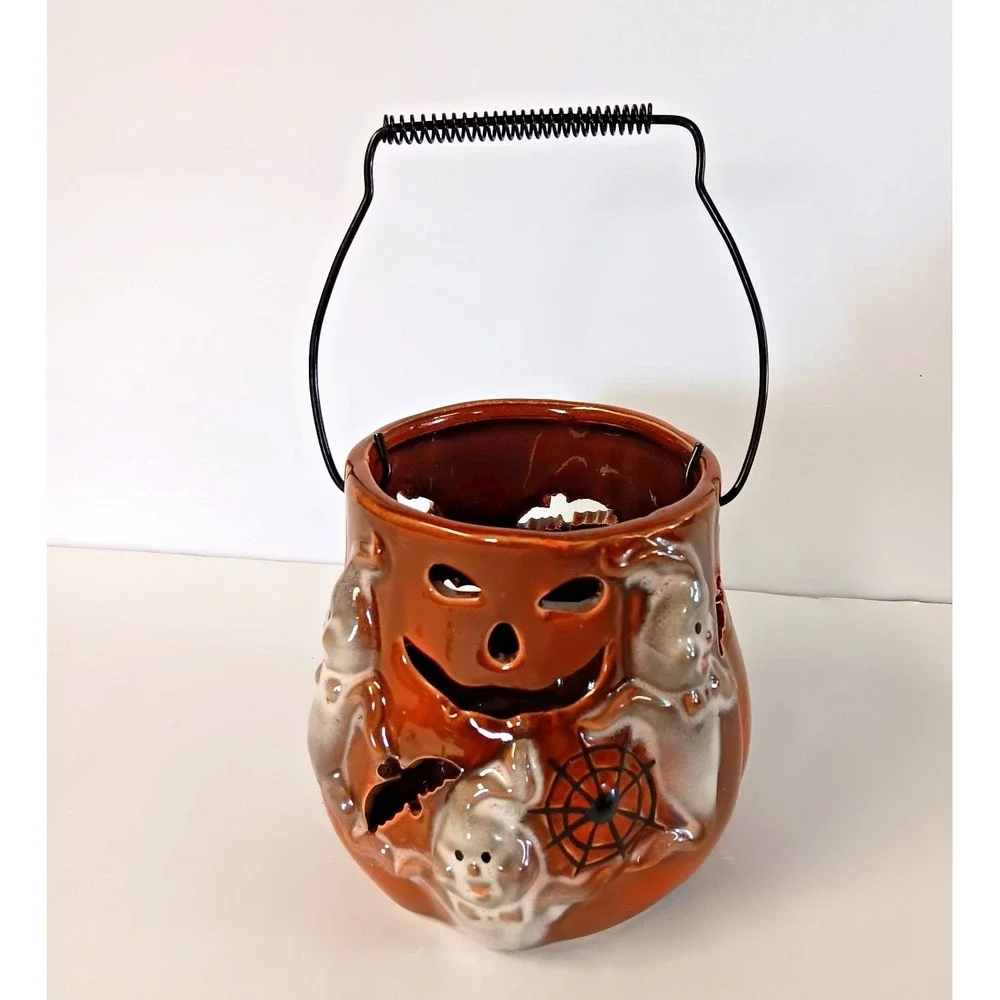 Halloween 3D Ghost Bat Pumpkin Ceramic Candle Holder Lantern Spooky Decor